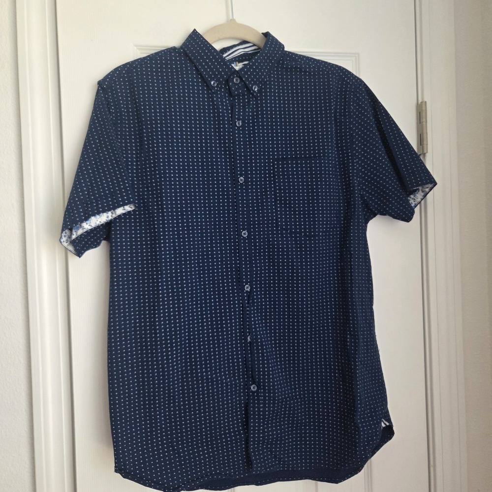 Denim & Flower Ricky Singh Mens XL Blue Polka Dot Short Sleeve Button Up Shirt M